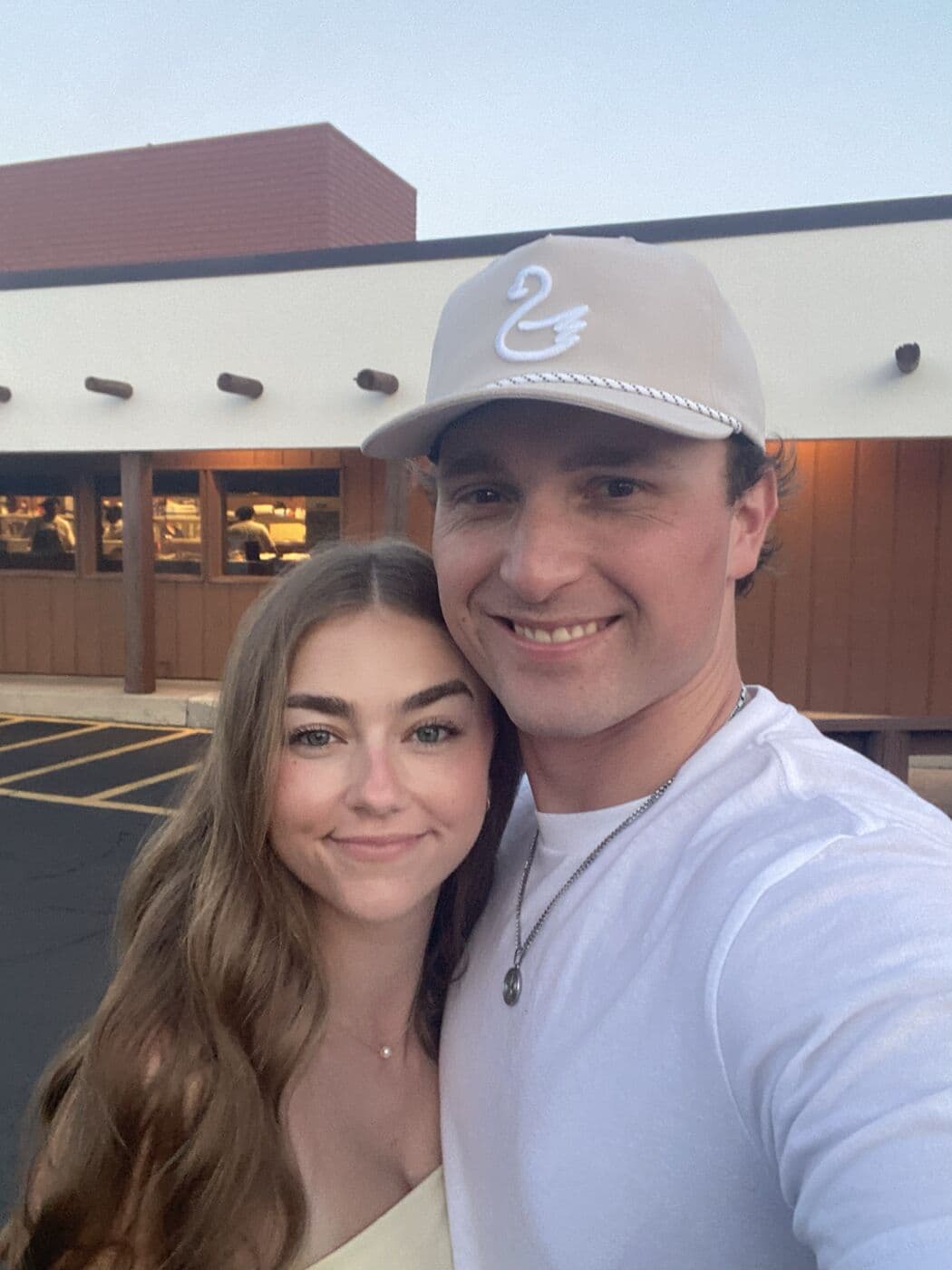 Elise and Tyler outside the restaurant on their last night